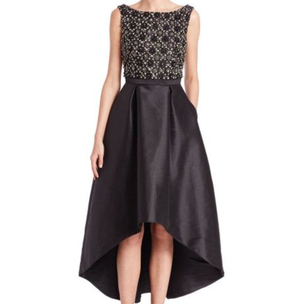 ML Monique Lhuillier Beaded-bodice Hi-lo Dress